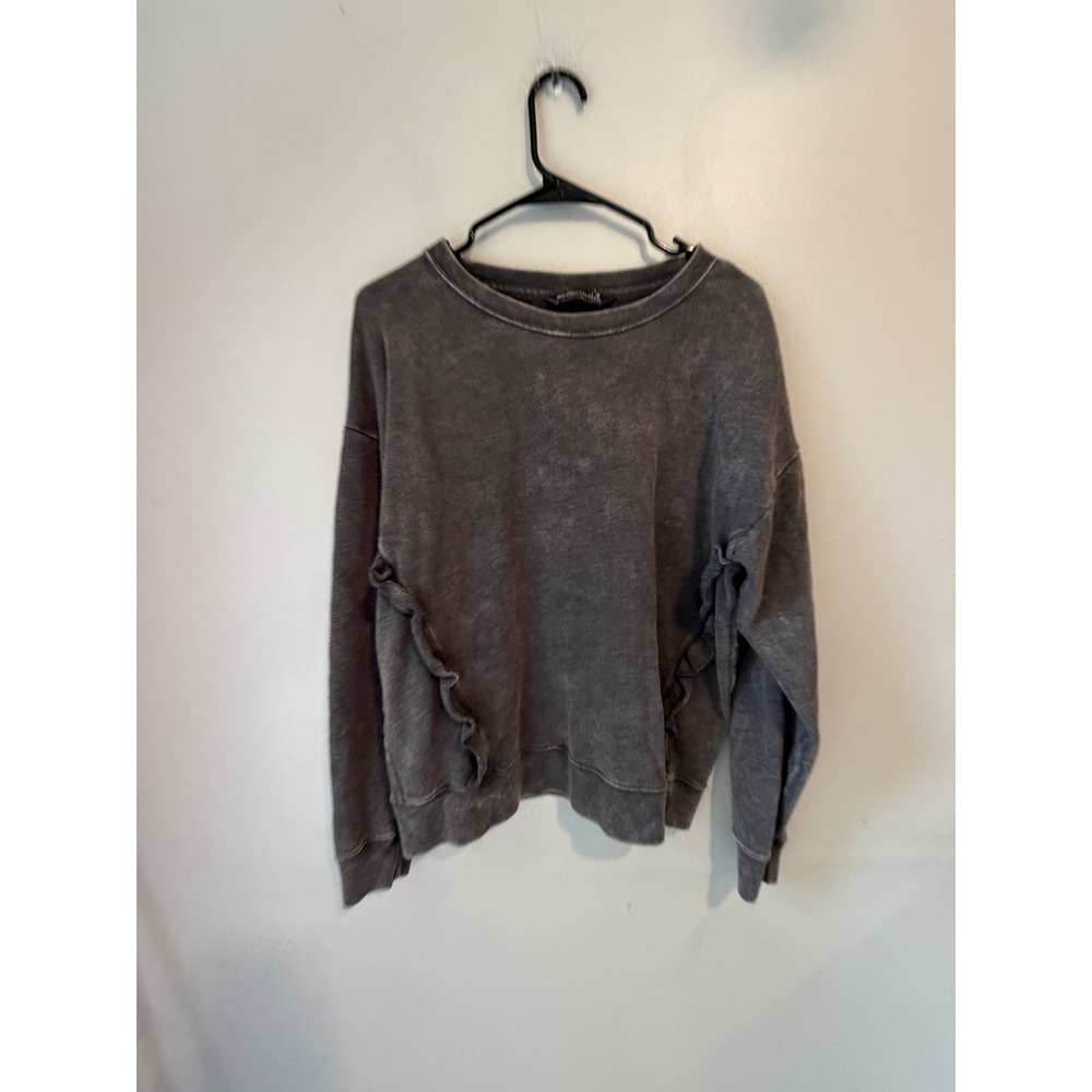 Abercrombie & Fitch Grey Garment Dyed Ruffle Trim Sweatshirt Medium